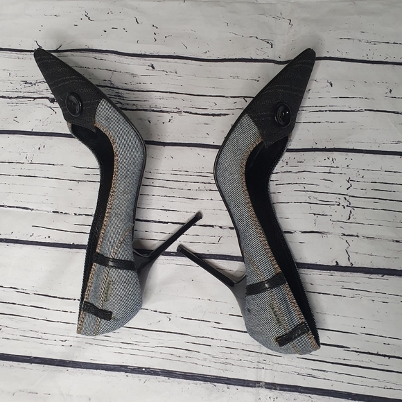 Casadei Made In Italy Denim Pointy Toe Stiletto Pumps Size 10 EU 40 - Picture 5 of 13